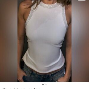 Zara White Embellished Tank Top